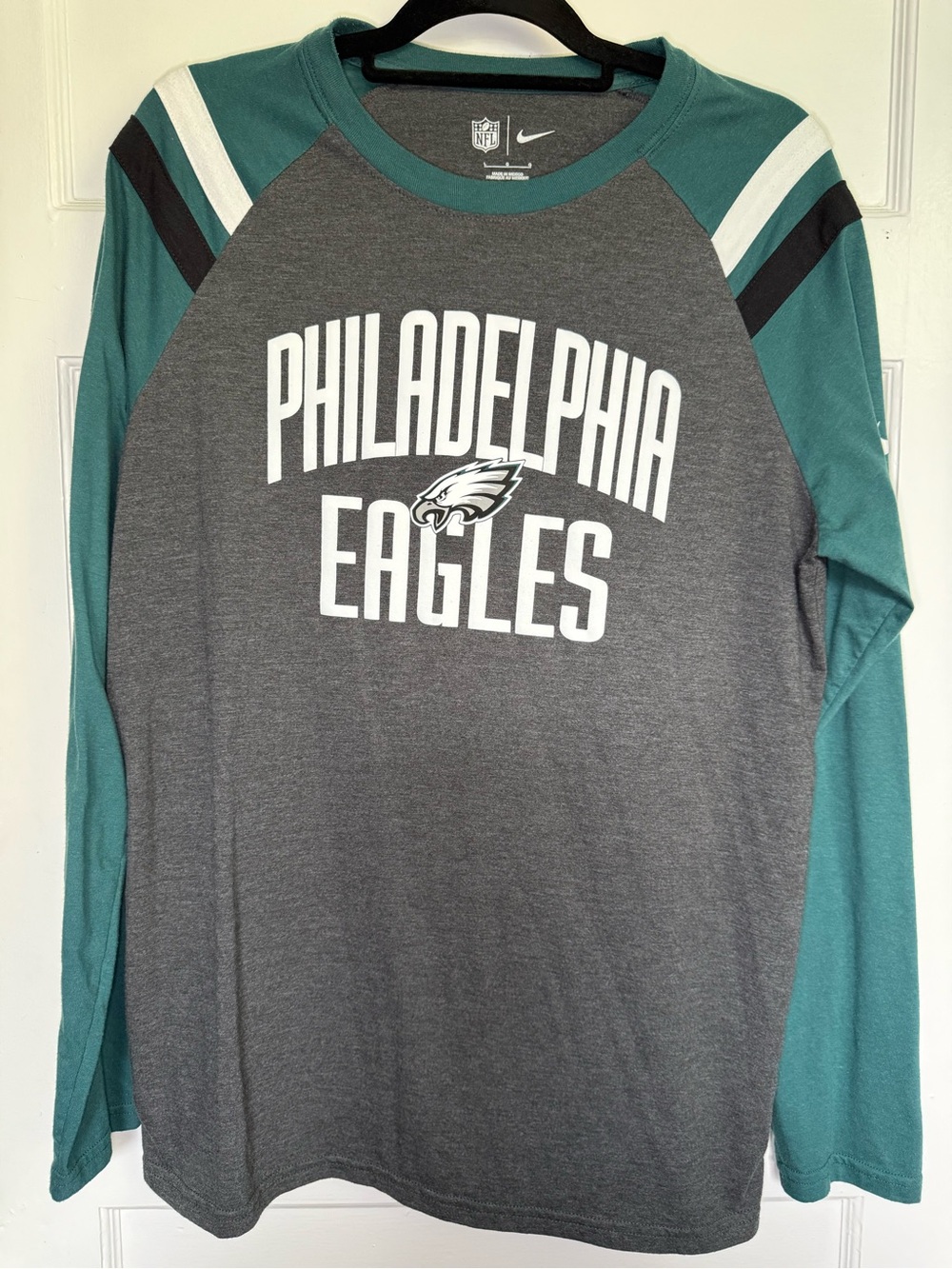 🦅 Nike NFL Philadelphia Eagles Long-Sleeve Raglan Athletic Shirt- Gray/Green L
